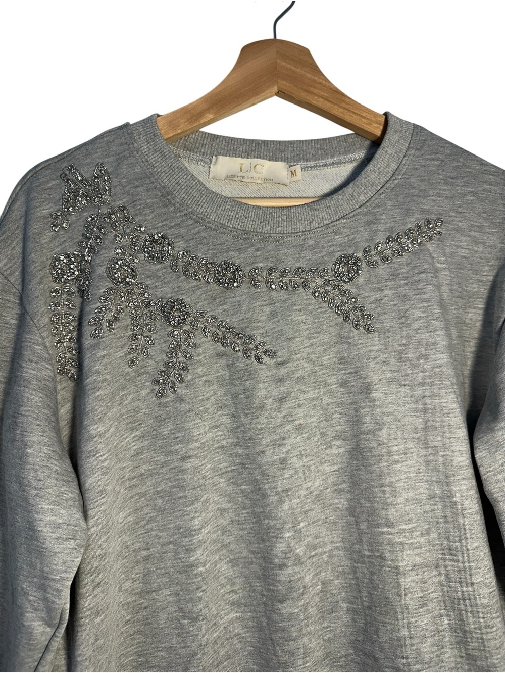 Rhinestone Embellished Lizette Collection Crewneck Sweater - Gray - Picture 4 of 15